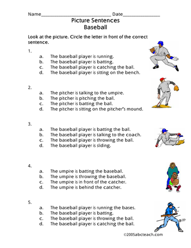 Worksheet Picture Sentences Baseball primary Teaching Resources