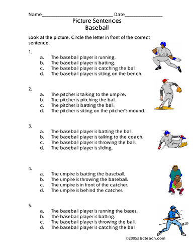 Worksheet: Picture Sentences - Baseball (primary) | Teaching Resources