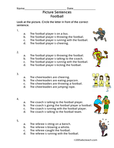 Worksheet: Picture Sentences - Football (primary) | Teaching Resources