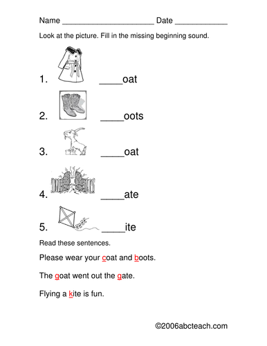 worksheet beginning sounds 4 teaching resources