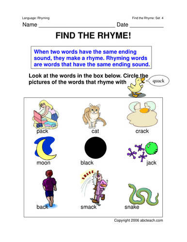 assignment words that rhyme