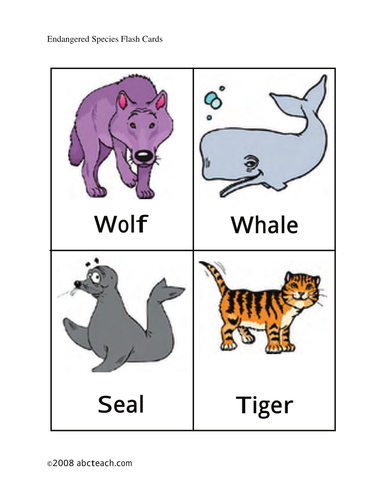 Flashcards: Endangered Animals (primary/elem) - color | Teaching Resources