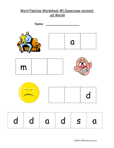 Worksheet: -AD Word Family | Teaching Resources