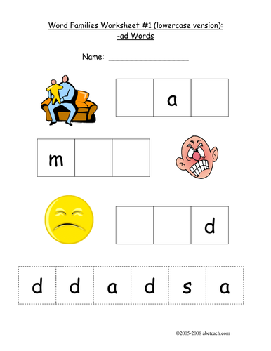 worksheet ad word family teaching resources