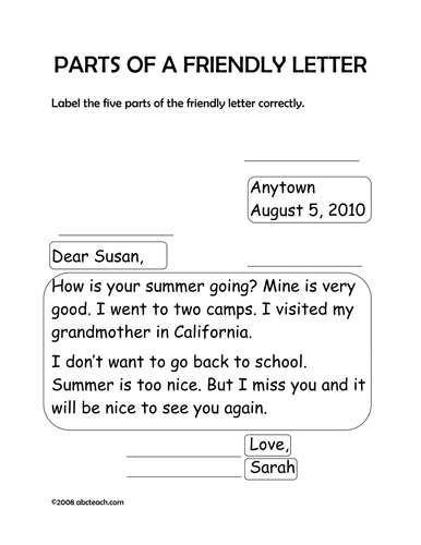 Worksheet: Friendly Letter (primary) | Teaching Resources