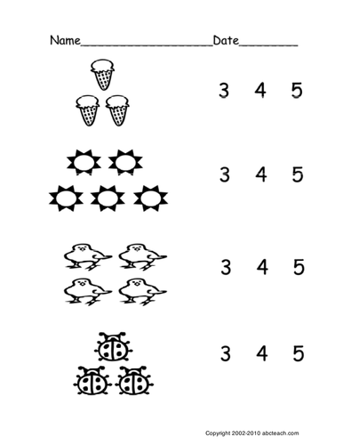 Worksheet: Count Groups of Objects 3-5 (ver 1) (pre-k/primary ...