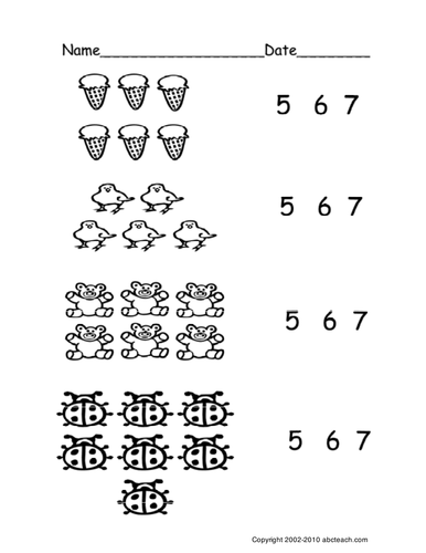 Worksheet: Count Groups of Objects 5-7 (ver 1) (pre-k/primary ...