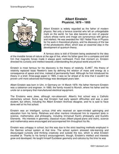 Biography Albert Einstein Physicist Middle Teaching Resources