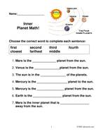 Worksheets: Inner Planet Math (elem/ upper elem) | Teaching Resources