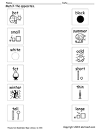 worksheet matching opposites 1 teaching resources