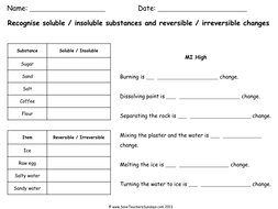 reversible irreversible insoluble soluble changes substances worksheet materials ks2 lesson properties year resources plan planning pdf tes combined kb doc