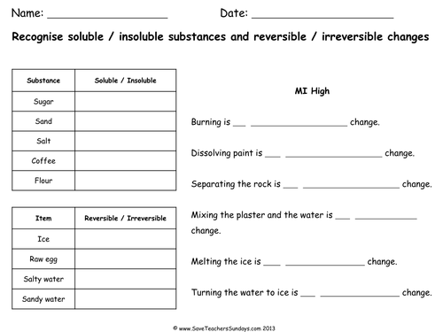 Properties of Materials Year 5 Planning and Resources by