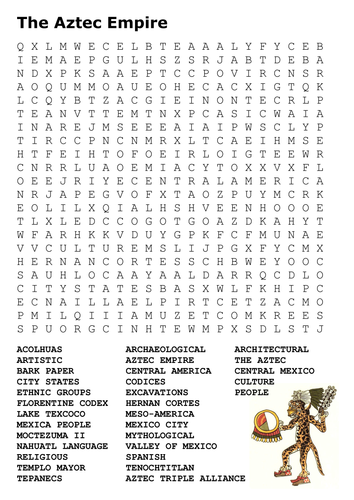 The Aztec Empire Word Search by sfy773 - Teaching Resources - TES