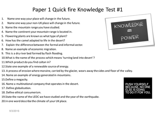 Geography Revision Knowledge Tests