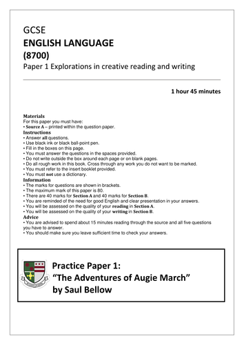 AQA GCSE English Language Paper 1 | Teaching Resources