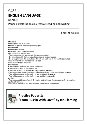 AQA GCSE English Language Paper 1 | Teaching Resources