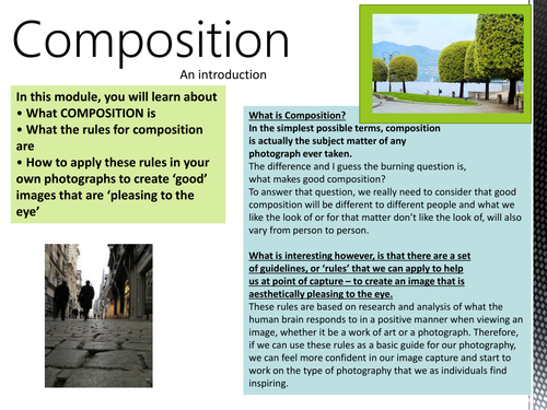 Photography 10 RULES OF COMPOSITION display WHY a photograph is good starter gcse/ a level by ...