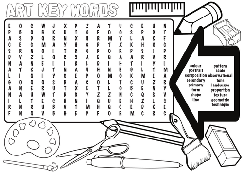 Art and Design Key words - Wordsearch and Colouring sheet