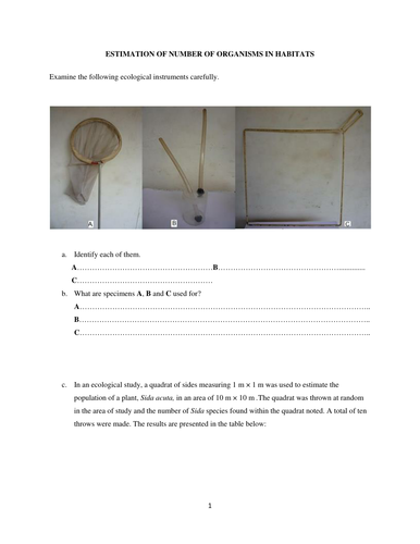 Estimation of Number of Organisms in Habitats