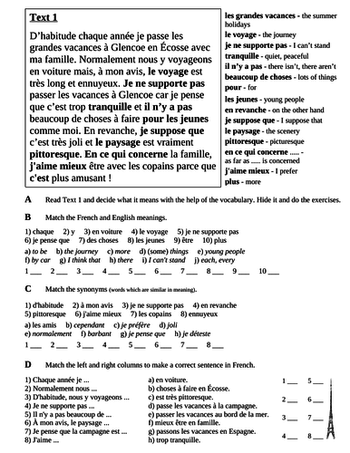 Holiday Preferences (Part 3) - AQA; Theme 2 - 8.1 - Holidays and Travel