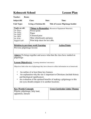 Pilgrimage mini assessment lesson