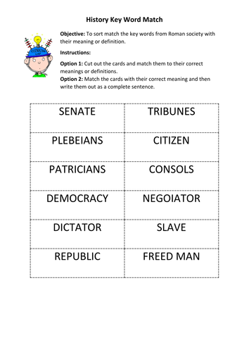 Roman Society Key Word Matching Exercise