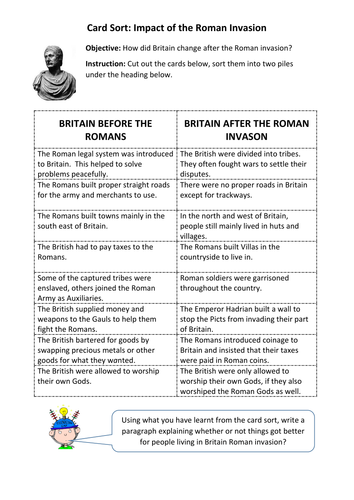 Card Sort: Impact of the Roman Invasion on Britain