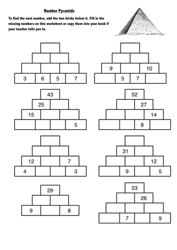 Number Pyramids Puzzles Year 3 4 By Dave orritt Teaching Resources TES