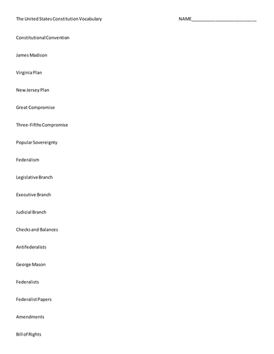 United States Constitution Vocabulary List | Teaching Resources