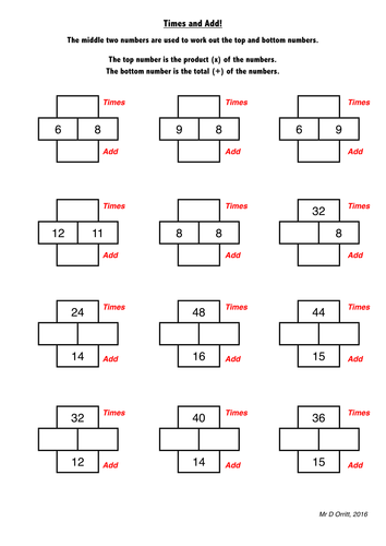 Product / Total / Add / Times - Year 3 / 4 - Puzzles