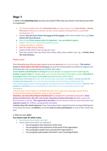 AQA Citizenship Controlled Assessment Stage 2 templates