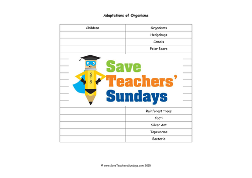 Adaptations KS2 Lesson Plan and Worksheet | Teaching Resources