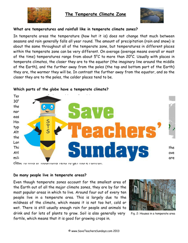 Comprehension on Temperate Climates Lesson Plan and Worksheets