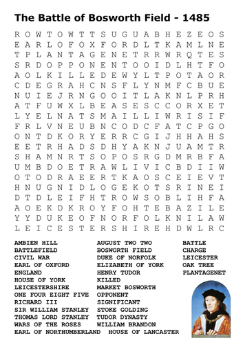 Battle of Bosworth Field Word Search