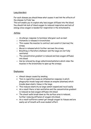 Lung disorders and disease - Fick's Law