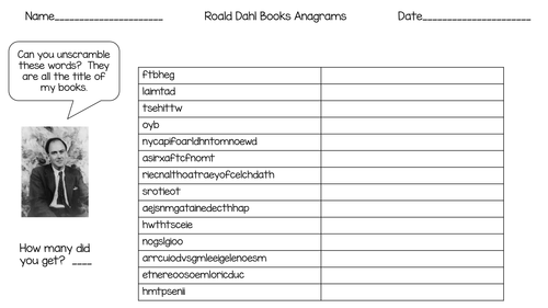 Roald Dahl Anagram Worksheet | Teaching Resources