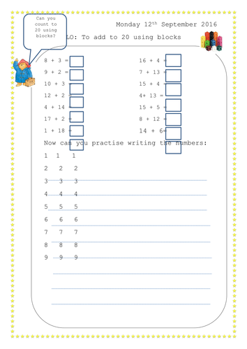 Adding using blocks to 6, 10 and 20. | Teaching Resources