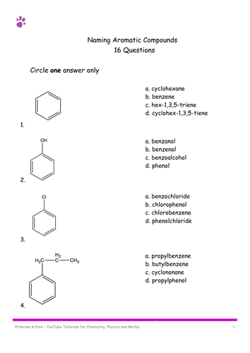 Naming Aromatic Compounds 16 MCQ Teaching Resources