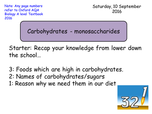 Section 1. Biological molecules. 1.2 Carbohydrates - monosaccharides AQA Year 12 Biology spec