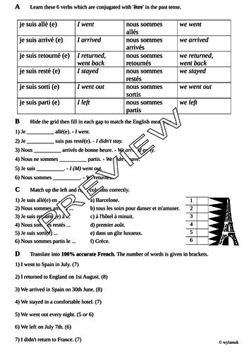 Past Tense Verbs (conjugated with avoir and être) to describe your Holidays