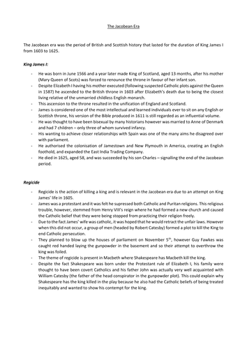 Social and historical context of the Jacobean era.