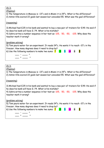 year 6 negative numbers reasoning and problem solving