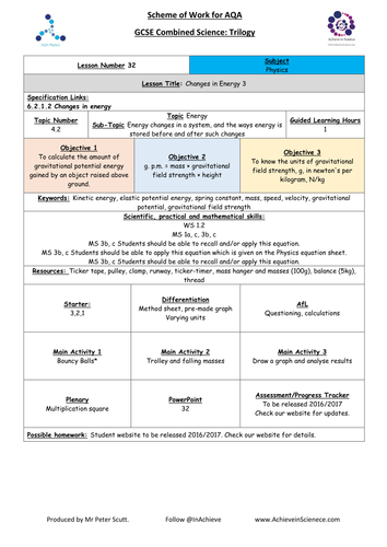 NEW L32 Changes in Energy 3 - Physics Combined Science Trilogy (AQA) – Paper 1 (2016)