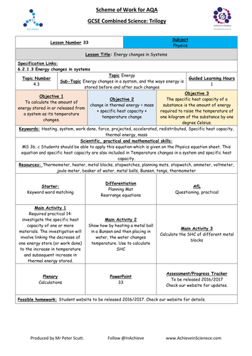 NEW L33 Energy Changes in Systems - Physics Combined Science Trilogy (AQA) – Paper 1 (2016)