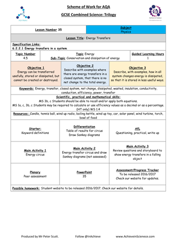 NEW L35 Energy Transfer - Physics Combined Science Trilogy (AQA) – Paper 1 (2016)