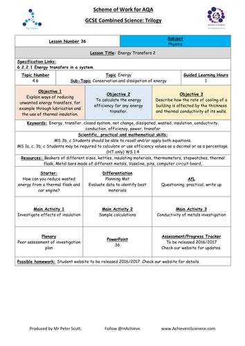 NEW L36 Energy Transfers 2 - Physics Combined Science Trilogy (AQA) – Paper 1 (2016)
