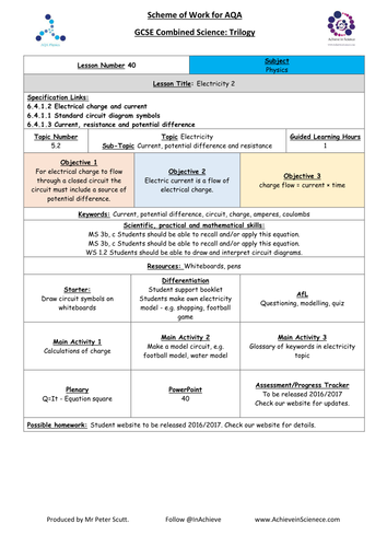 NEW L40 Current and Charge - Physics Combined Science Trilogy (AQA) – Paper 1 (2016)