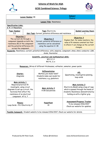 NEW L41 Resistance in circuits  - Physics Combined Science Trilogy (AQA) – Paper 1 (2016)