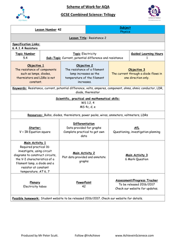 NEW L42 Resistance and Graphs - Physics Combined Science Trilogy (AQA) – Paper 1 (2016)