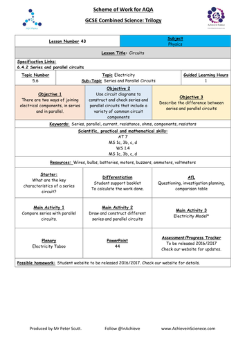 NEW L44 Electricity Circuits  - Physics Combined Science Trilogy (AQA) – Paper 1 (2016)